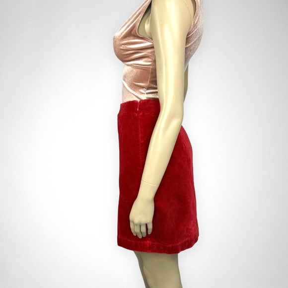 LOFT 2 Corduroy Red Flat Front Mini Skirt Casual Transitional‎ - Picture 3 of 6